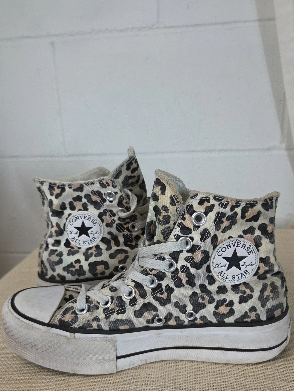 Converse Platform High Top Chuck Taylors in Leopard Print Black, Cream